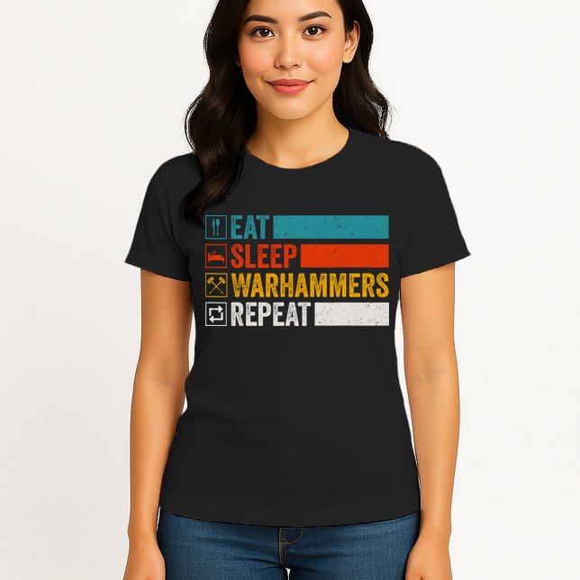 Retro Eat Sleep Warhammers Repeat Funny Gamer Video Gaming Womens T-Shirt