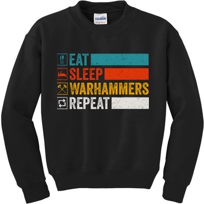 Retro Eat Sleep Warhammers Repeat Funny Gamer Video Gaming Kids Sweatshirt