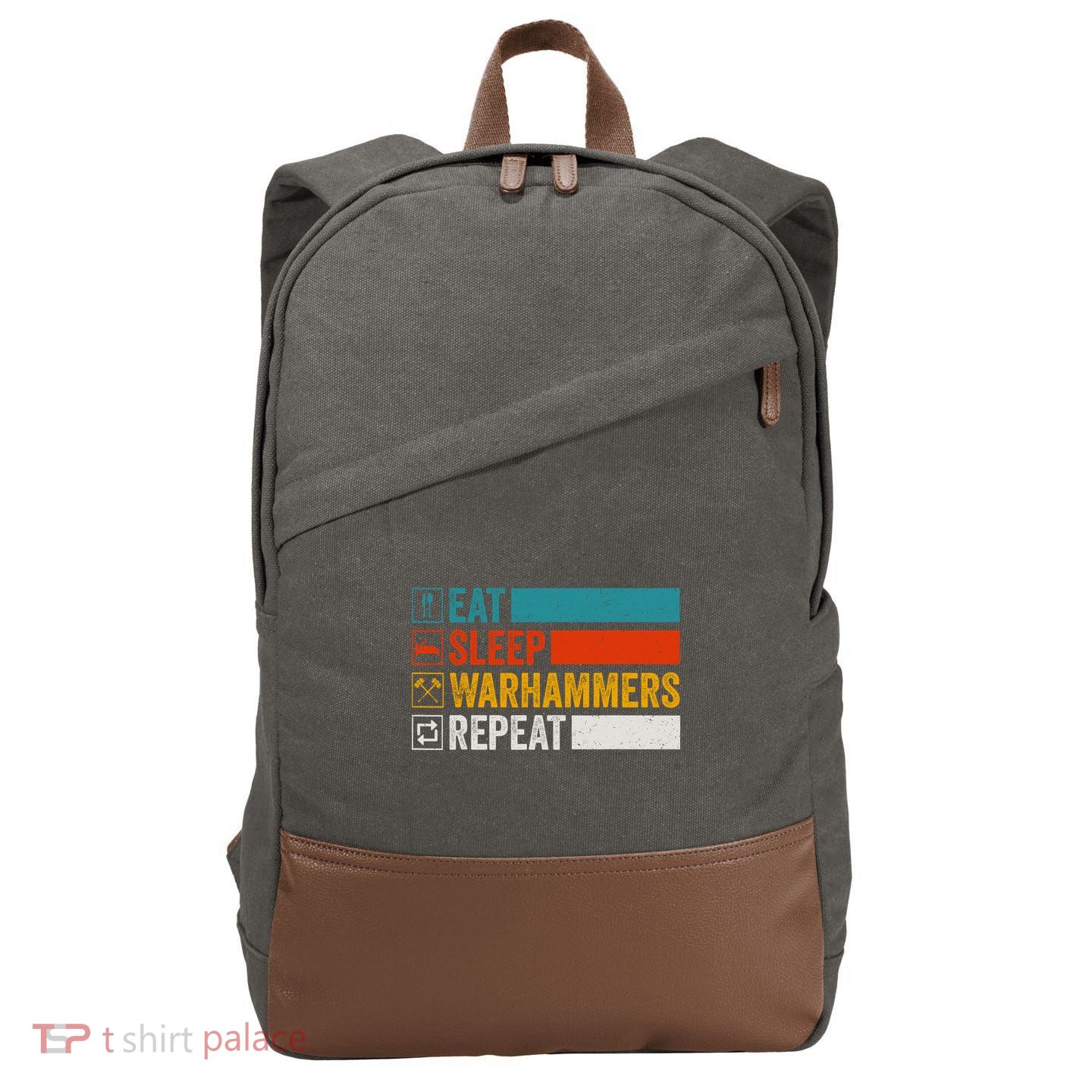 Retro Eat Sleep Warhammers Repeat Funny Gamer Video Gaming Cotton Canvas Backpack