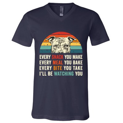 Retro Every Snack You Make Every Meal You Bake Pittie Dog V-Neck T-Shirt