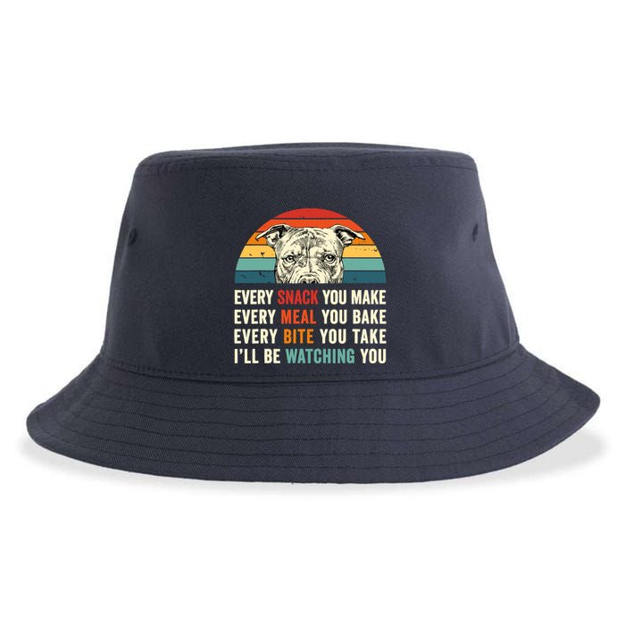 Retro Every Snack You Make Every Meal You Bake Pittie Dog Sustainable Bucket Hat