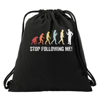 Retro Evolution Stop Following Me Funny Dad Joke Science Drawstring Bag