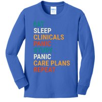 Retro Eat Sleep Clinicals Funny Student Nurse Gift Kids Long Sleeve Shirt