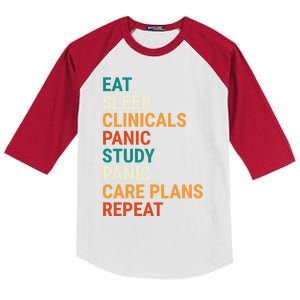 Retro Eat Sleep Clinicals Funny Student Nurse Gift Kids Colorblock Raglan Jersey