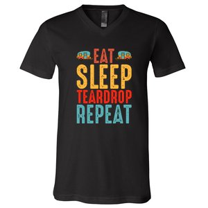 Retro Eat Sleep Teardrop Repeat Rv Camping Camper Gift V-Neck T-Shirt