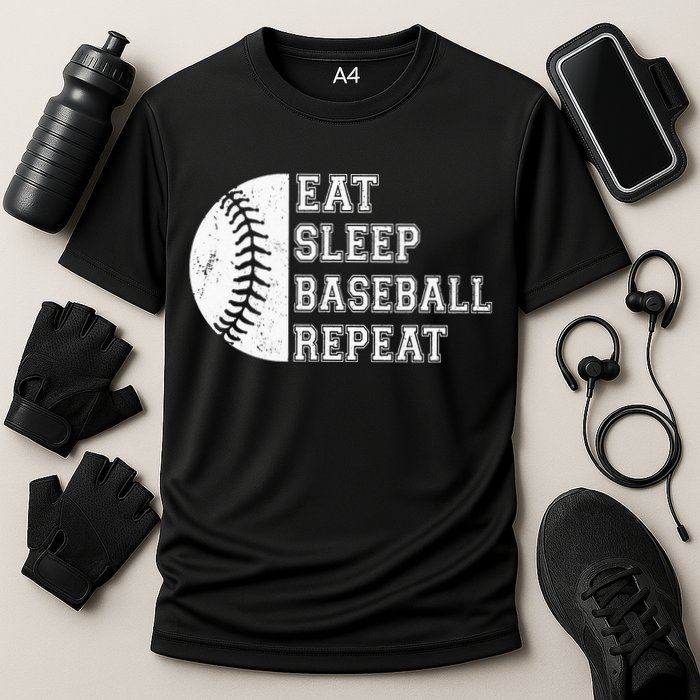 retro Eat Sleep Baseball Repeat Baseball Player Cooling Performance Crew T-Shirt