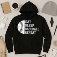 retro Eat Sleep Baseball Repeat Baseball Player Hoodie