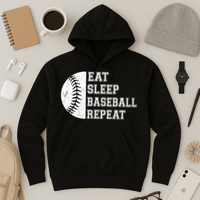 retro Eat Sleep Baseball Repeat Baseball Player Hoodie