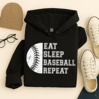 retro Eat Sleep Baseball Repeat Baseball Player Hoodie