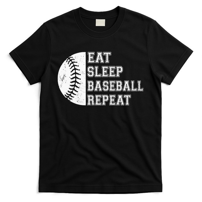 retro Eat Sleep Baseball Repeat Baseball Player T-Shirt