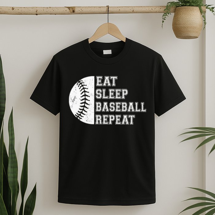 retro Eat Sleep Baseball Repeat Baseball Player T-Shirt