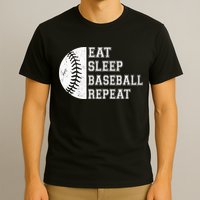 retro Eat Sleep Baseball Repeat Baseball Player T-Shirt