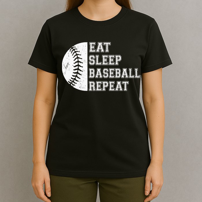 retro Eat Sleep Baseball Repeat Baseball Player T-Shirt