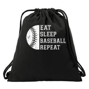 retro Eat Sleep Baseball Repeat Baseball Player Drawstring Bag