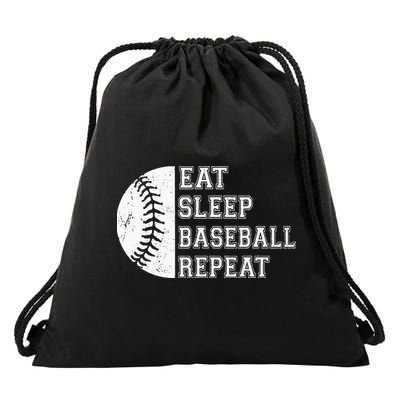 retro Eat Sleep Baseball Repeat Baseball Player Drawstring Bag