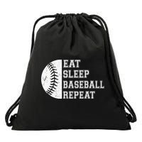 retro Eat Sleep Baseball Repeat Baseball Player Drawstring Bag