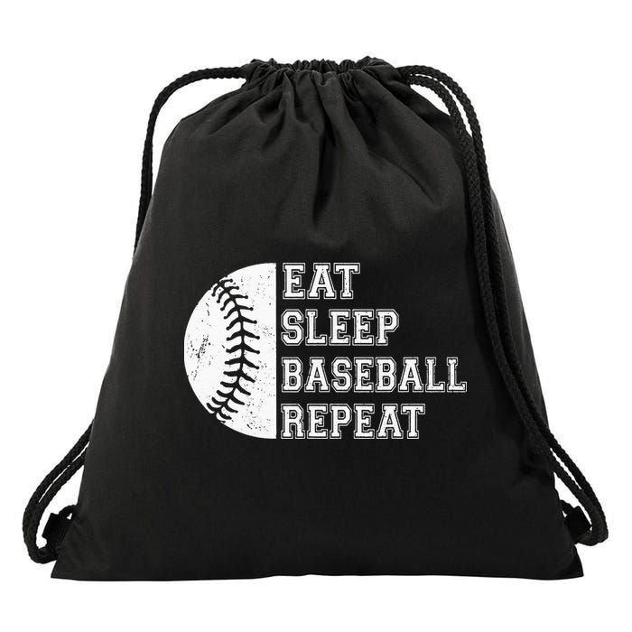 retro Eat Sleep Baseball Repeat Baseball Player Drawstring Bag