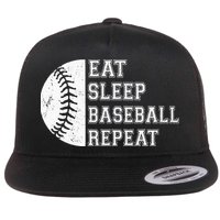 retro Eat Sleep Baseball Repeat Baseball Player Flat Bill Trucker Hat