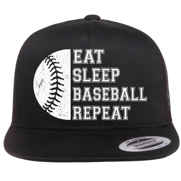 retro Eat Sleep Baseball Repeat Baseball Player Flat Bill Trucker Hat