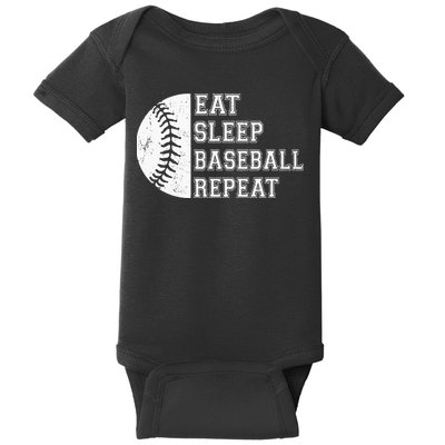 retro Eat Sleep Baseball Repeat Baseball Player Baby Bodysuit