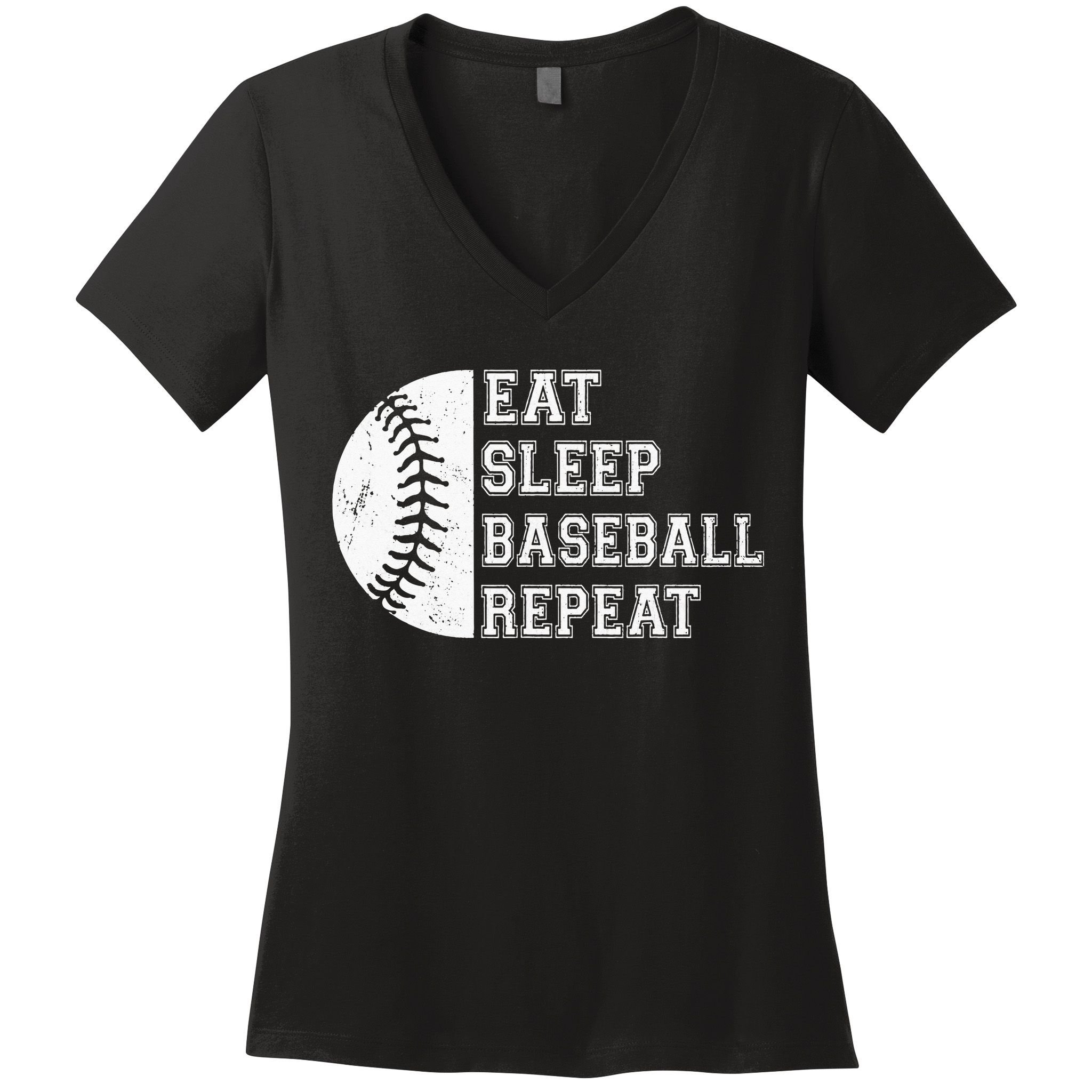 retro Eat Sleep Baseball Repeat Baseball Player Women's V-Neck T-Shirt