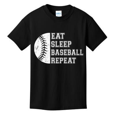 retro Eat Sleep Baseball Repeat Baseball Player Kids T-Shirt