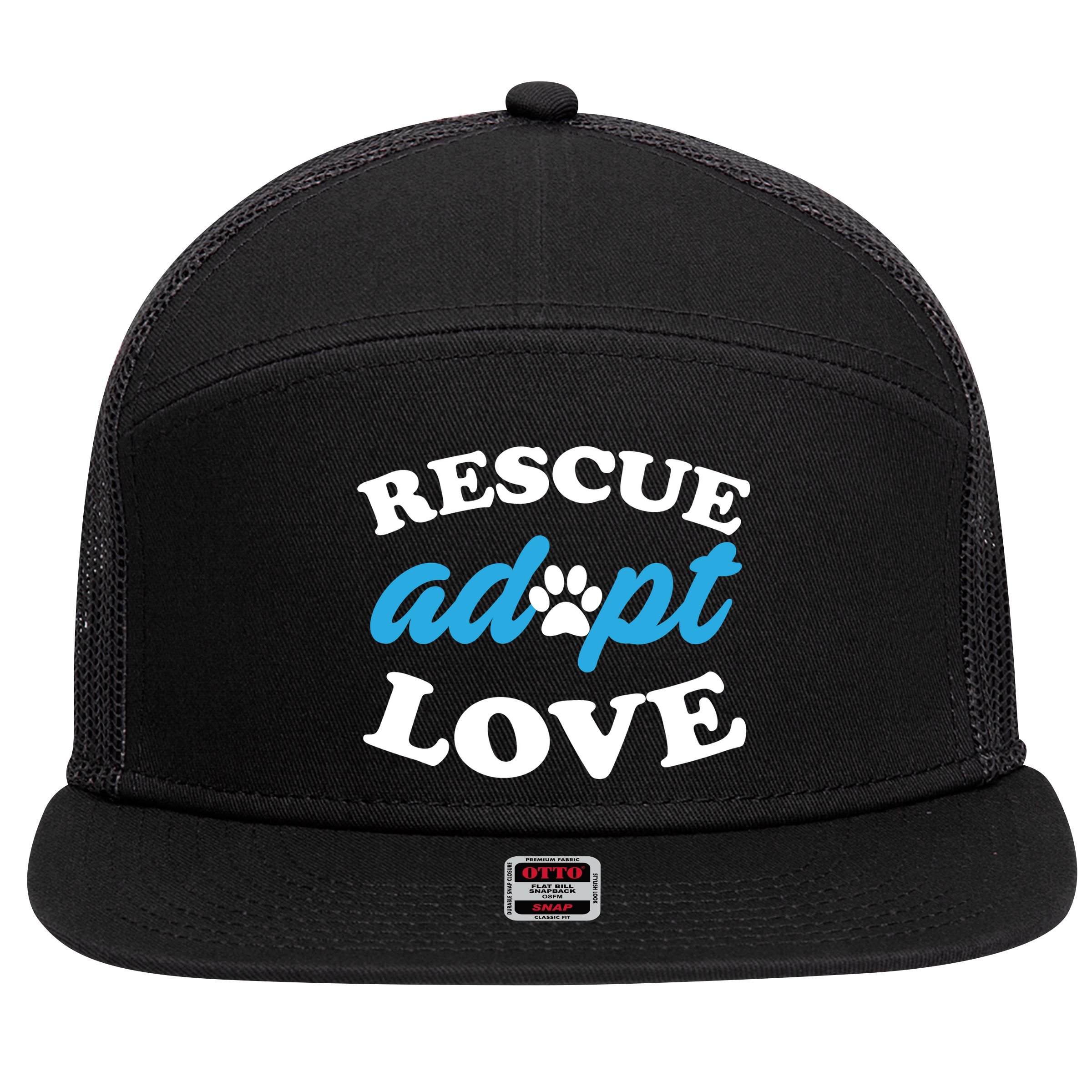 Rescue Adopt Love 7 Panel Mesh Trucker Snapback Hat
