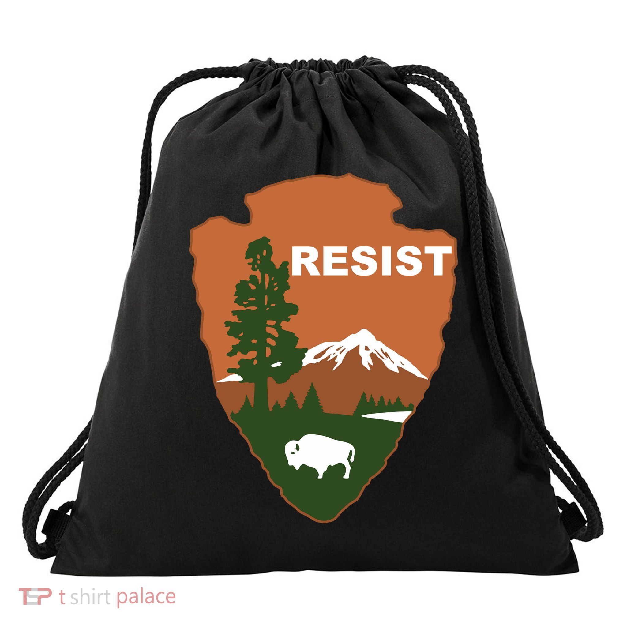 Resist. Earth DayNational Park Rangers Spoof Logo Drawstring Bag