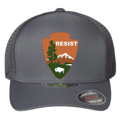 Resist. Earth DayNational Park Rangers Spoof Logo Flexfit Unipanel Trucker Cap