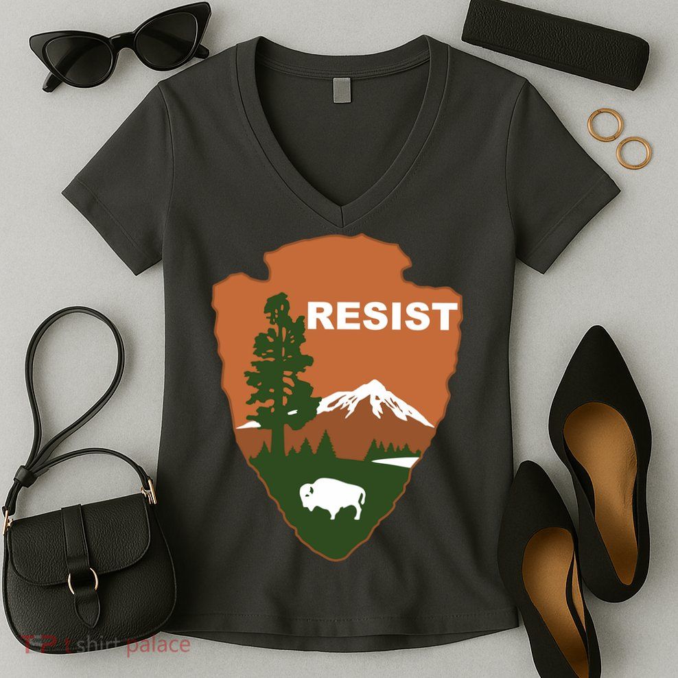 Resist. Earth DayNational Park Rangers Spoof Logo Women's V-Neck T-Shirt