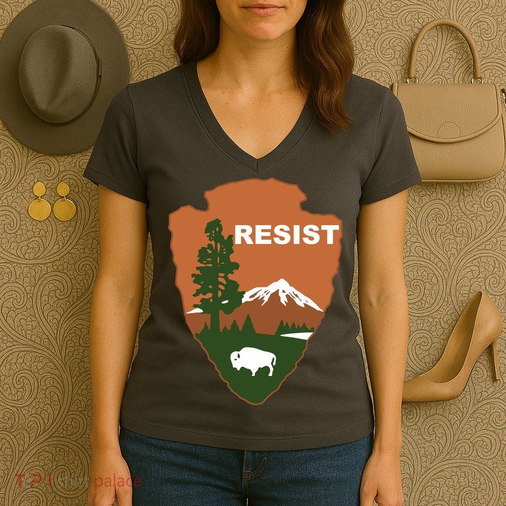 Resist. Earth DayNational Park Rangers Spoof Logo Women's V-Neck T-Shirt