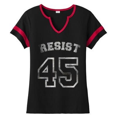 Resist 45 Stone Logo Anti Trump Resistance Ladies Halftime Notch Neck Tee