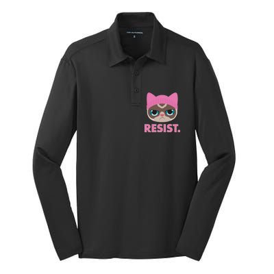 Resist Cat  Silk Touch Performance Long Sleeve Polo