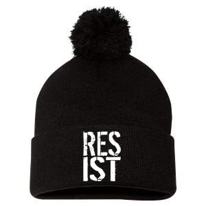 Resist Distressed Pom Pom 12in Knit Beanie