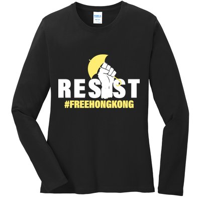Resist Fight For Hong Kong Yellow Umbrella Movement Ladies Long Sleeve Shirt