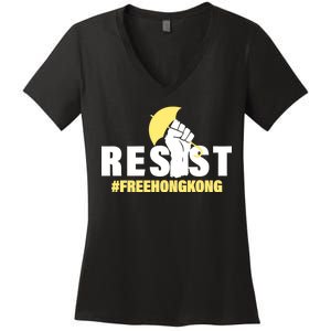 Resist Fight For Hong Kong Yellow Umbrella Movement Women's V-Neck T-Shirt