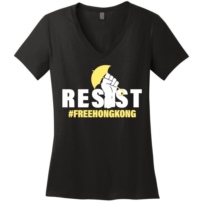 Resist Fight For Hong Kong Yellow Umbrella Movement Women's V-Neck T-Shirt