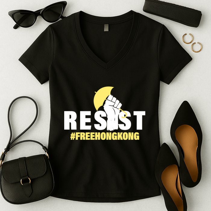 Resist Fight For Hong Kong Yellow Umbrella Movement Women's V-Neck T-Shirt