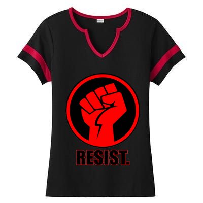 Resist Fist Circle Crest Resistance Anti Trump Ladies Halftime Notch Neck Tee