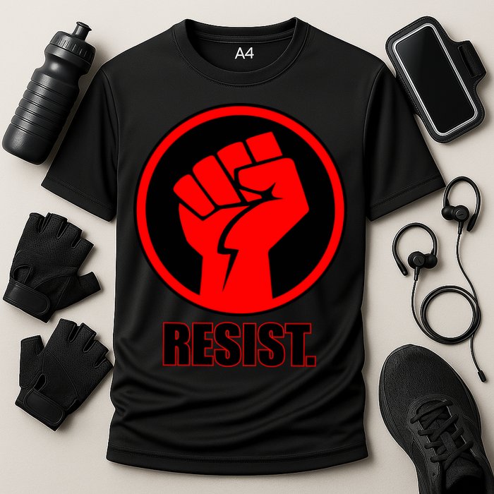Resist Fist Circle Crest Resistance Anti Trump Cooling Performance Crew T-Shirt