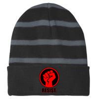 Resist Fist Circle Crest Resistance Anti Trump Striped Beanie with Solid Band