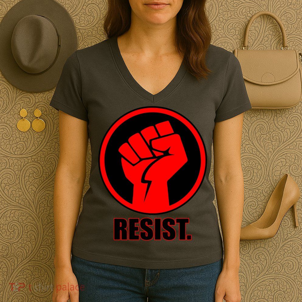 Resist Fist Circle Crest Resistance Anti Trump Women's V-Neck T-Shirt