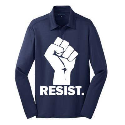 Resist Fist Logo Anti Trump Silk Touch Performance Long Sleeve Polo