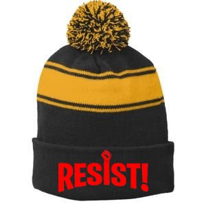 Resist Fist Logo Anti Trump Resistance Revolution Stripe Pom Pom Beanie