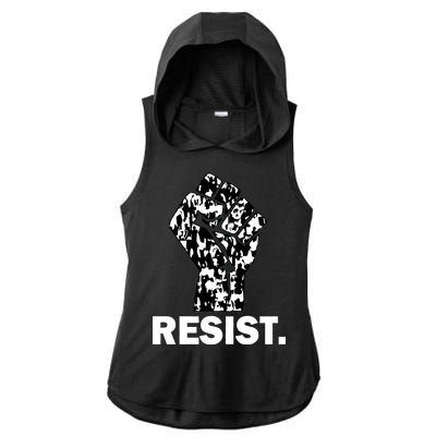 Resist Fist Pattern Hand Ladies PosiCharge Tri-Blend Wicking Draft Hoodie Tank