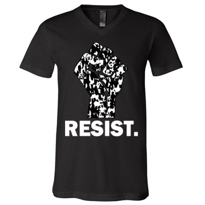 Resist Fist Pattern Hand V-Neck T-Shirt