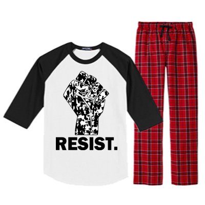 Resist Fist Pattern Hand Raglan Sleeve Pajama Set