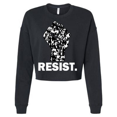 Resist Fist Pattern Hand Cropped Pullover Crew
