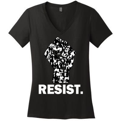 Resist Fist Pattern Hand Women's V-Neck T-Shirt