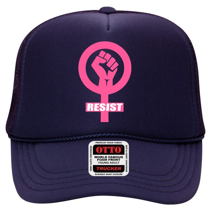 Resist Fist Women's Rights Logo Anti Trump Protest High Crown Mesh Back Trucker Hat